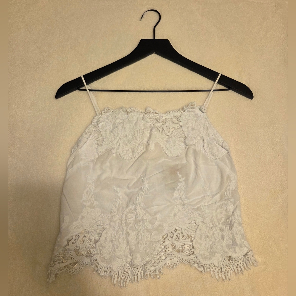 Farm Rio Off-White Sleeveless Lace Top, XS